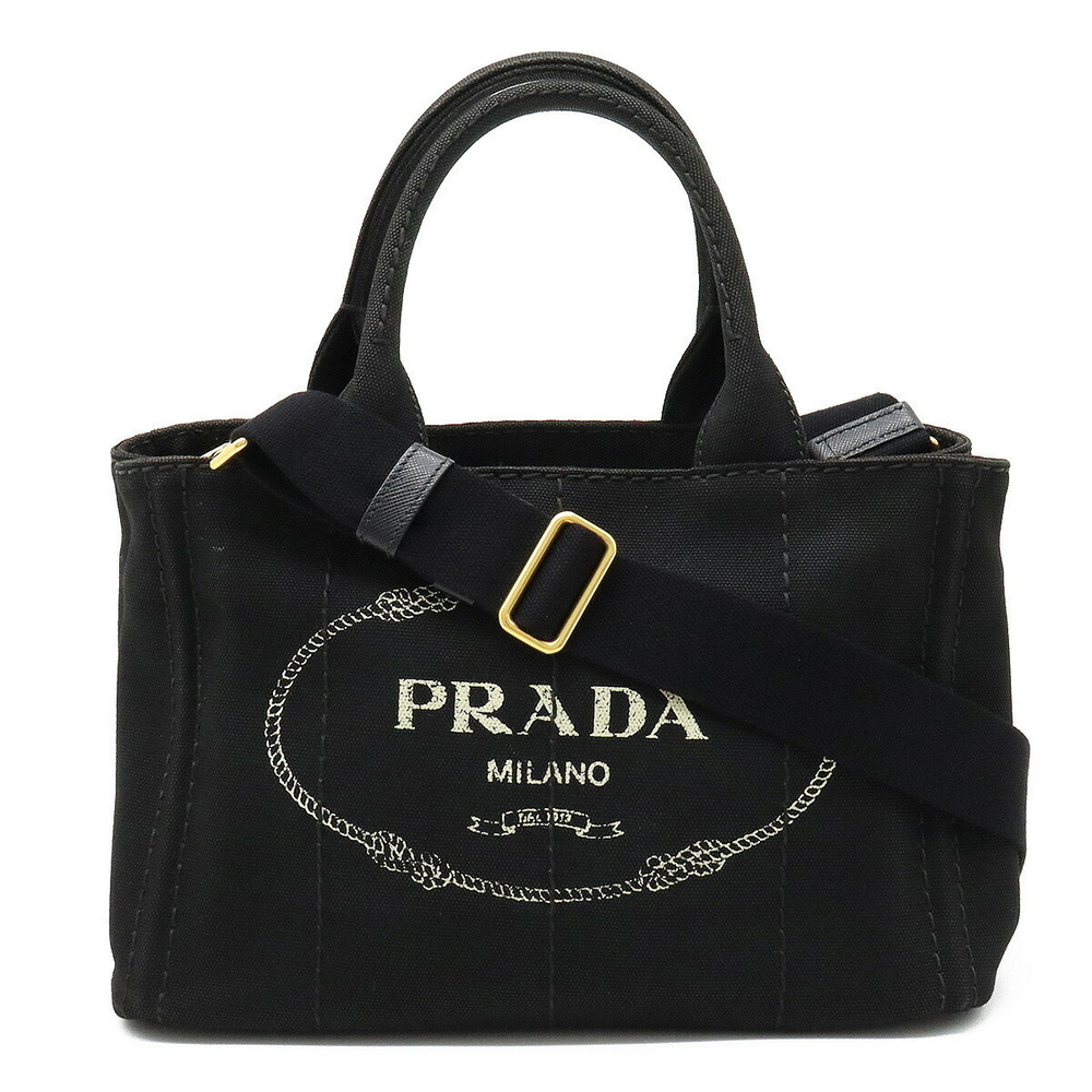 Prada Canapa Tote Bag 2way Crossbody Canvas NERO Black